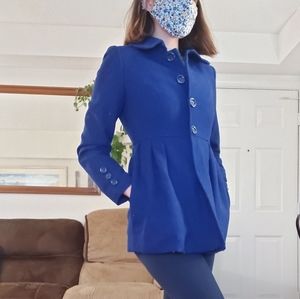 Royal blue wool blend women's coat